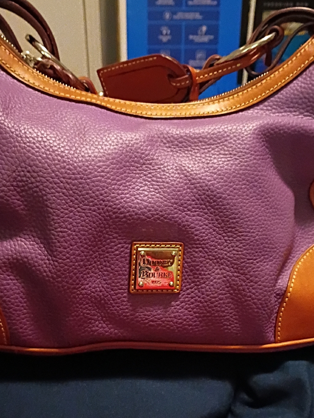 Dooney & Bourke Purple Pebbled Leather Shoulder Bag with Tan Trim